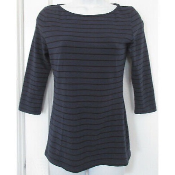 Vintage Navy Thin Stripe Striped 3/4 Sleeve Pima Cotton Tee Indie Sleaze S - Picture 1 of 4